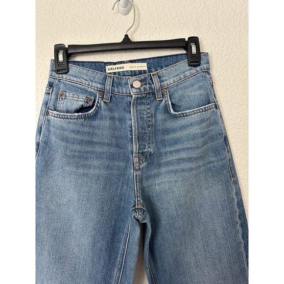 GRLFRND Brooklyn High Rise Straight Jeans Medium Wash Raw Hem Sz 24 - Picture 2 of 10